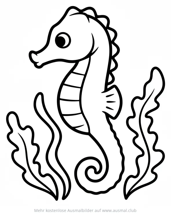 Seepferdchen Ausmalbild zwischen Algen