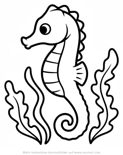 Seepferdchen Ausmalbild zwischen Algen