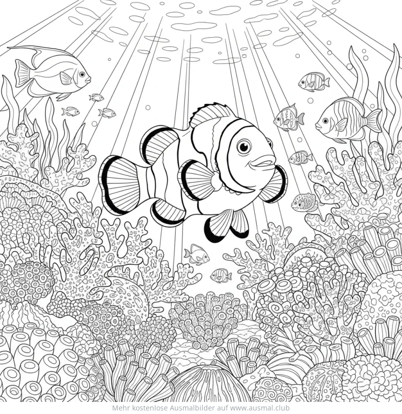 Clownfisch Ausmalbild im Korallenriff