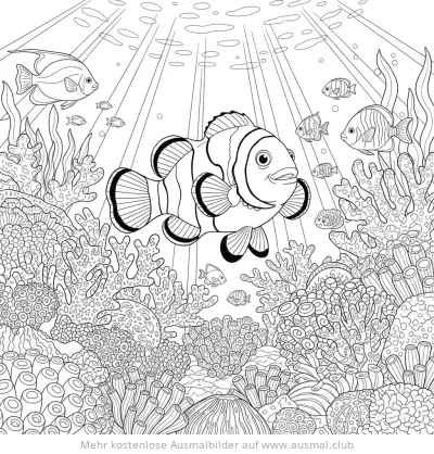 Clownfisch Ausmalbild im Korallenriff