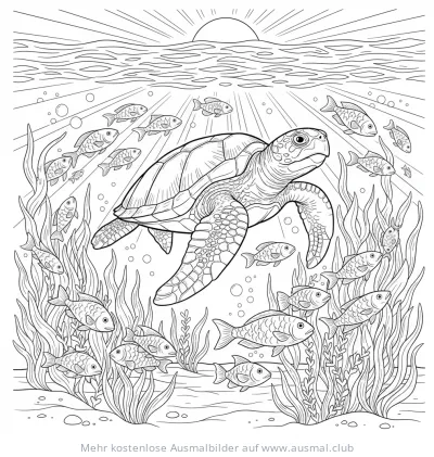 Schildkröte schwimmt im Meer Ausmalbild