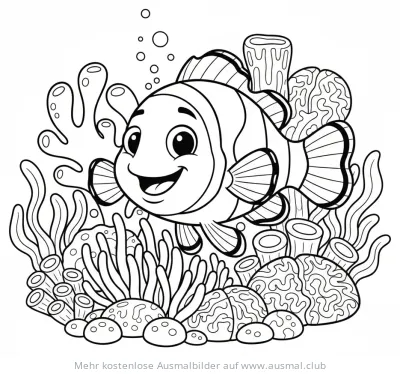 Clownfisch Ausmalbild im Korallenriff