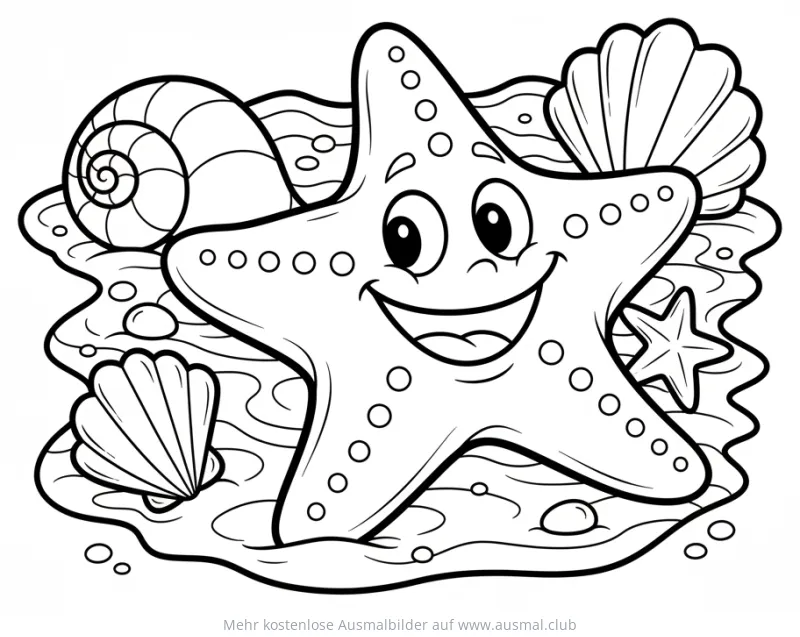 Freundlicher Seestern mit Muscheln Ausmalbild