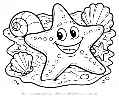 Freundlicher Seestern mit Muscheln Ausmalbild