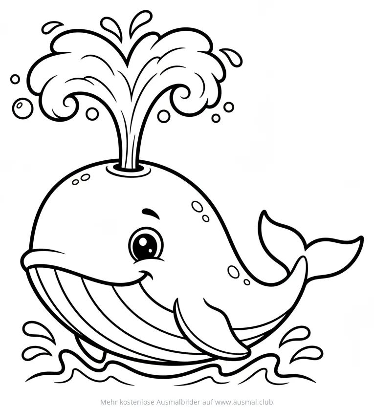 Freundlicher Wal verspritzt Wasser Ausmalbild