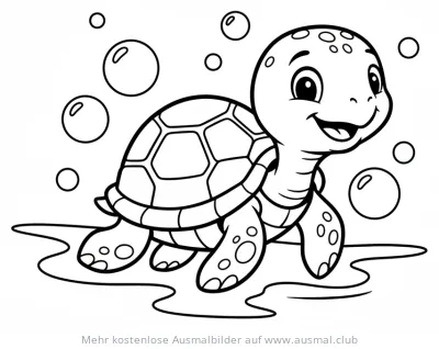 Freundliche Schildkröte schwimmt im Wasser, Ausmalbild