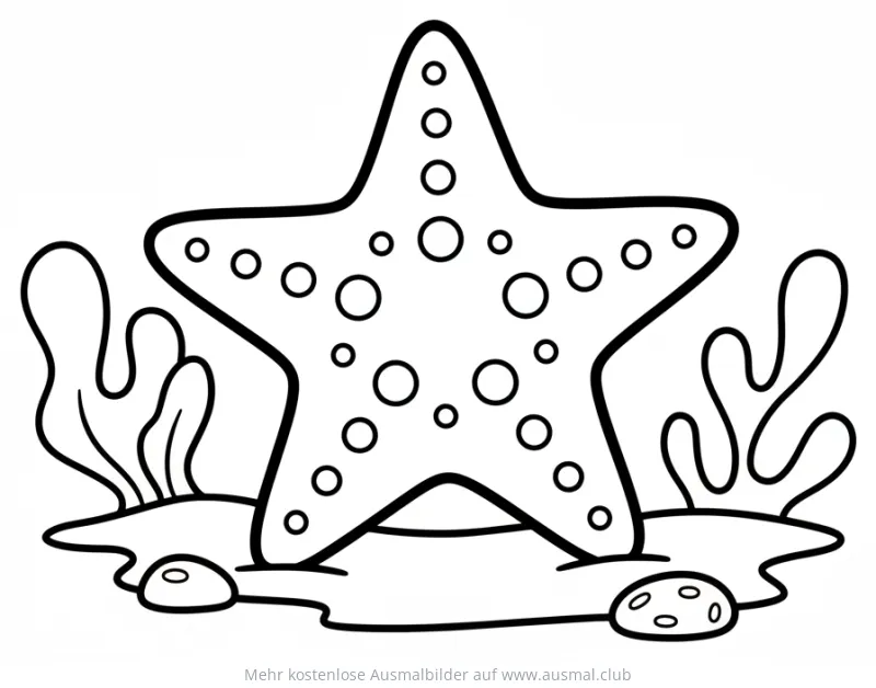 Seestern Ausmalbild auf dem Meeresgrund mit Algen