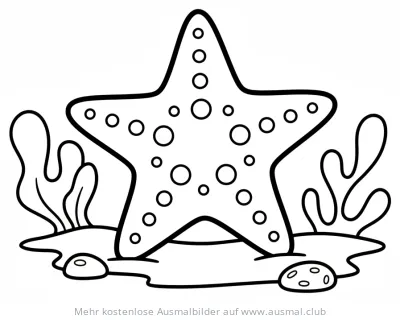 Seestern Ausmalbild auf dem Meeresgrund mit Algen