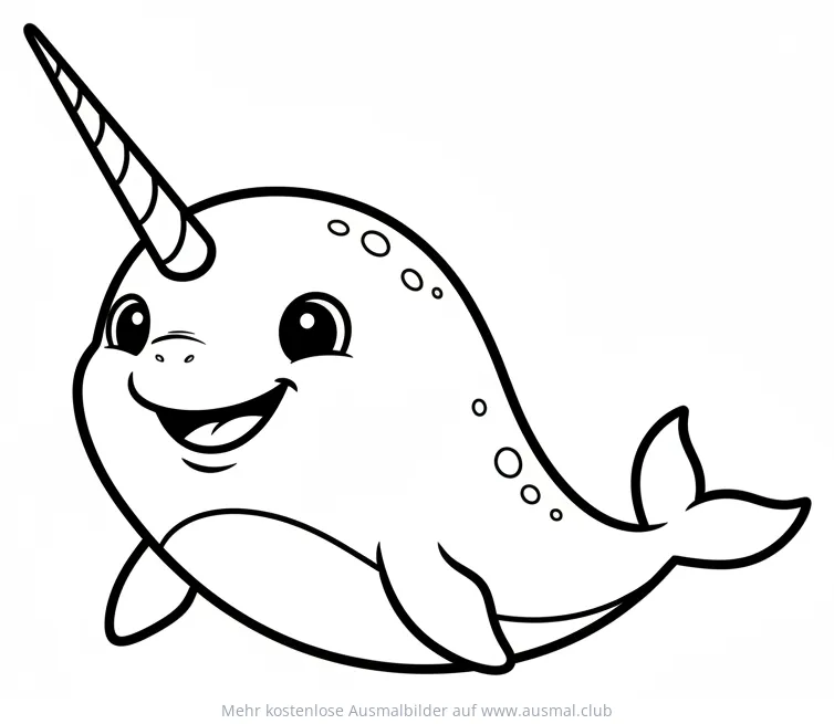 Freundlicher Narwal mit Horn Ausmalbild
