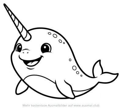 Freundlicher Narwal mit Horn Ausmalbild