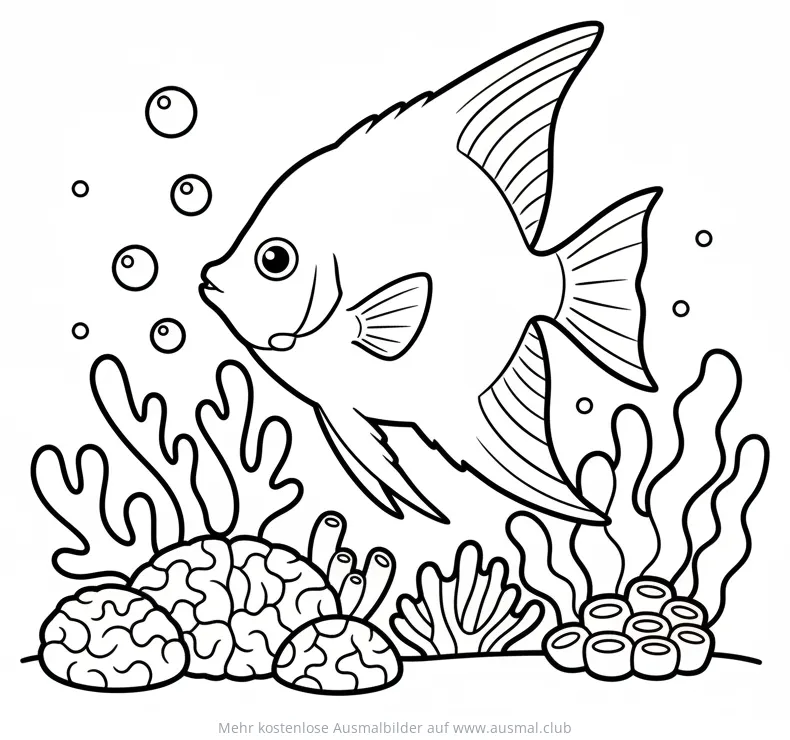 Kaiserfisch Ausmalbild mit Korallenriff