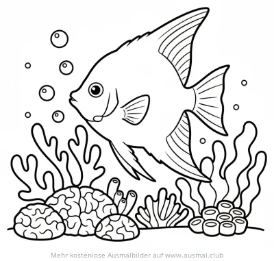 Kaiserfisch Ausmalbild mit Korallenriff