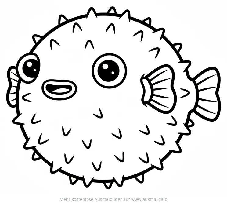 Kugelfisch Ausmalbild mit Stacheln und großen Augen