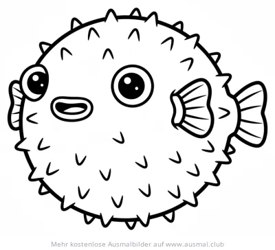 Kugelfisch Ausmalbild mit Stacheln und großen Augen