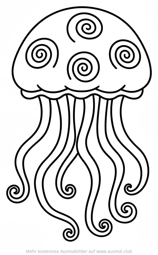 Qualle Ausmalbild mit Spiralen und Tentakeln