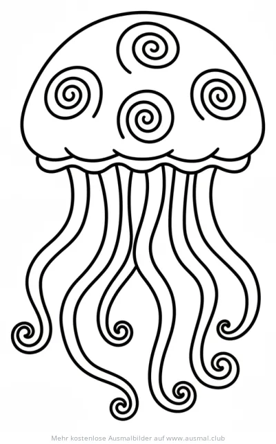Qualle Ausmalbild mit Spiralen und Tentakeln