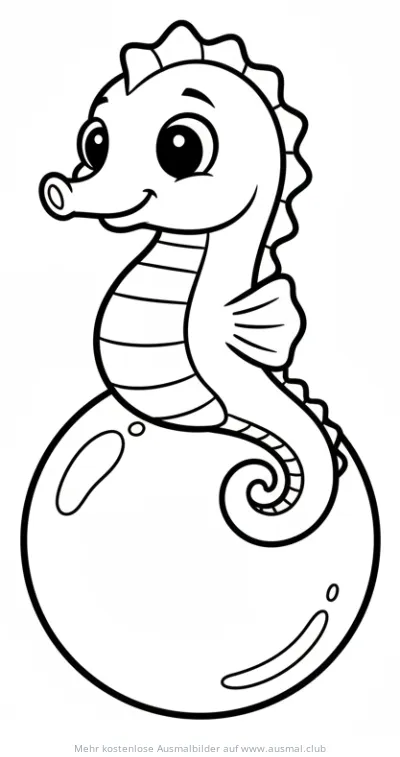 Freundliches Seepferdchen auf einer Blase Ausmalbild