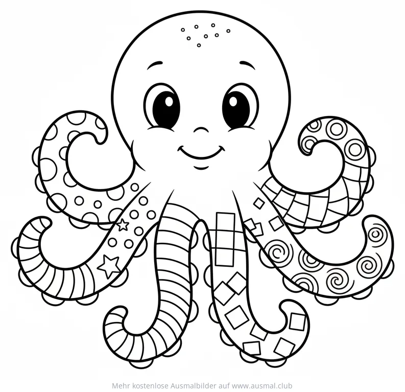 Freundlicher Oktopus mit Mustern auf den Tentakeln Ausmalbild