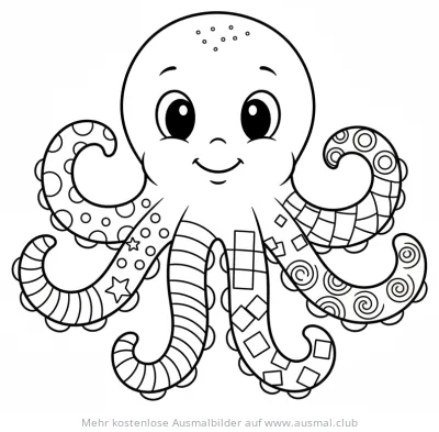 Freundlicher Oktopus mit Mustern auf den Tentakeln Ausmalbild