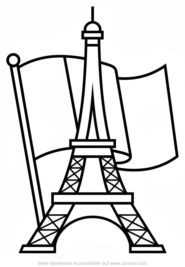 Eiffelturm Ausmalbild mit Flagge