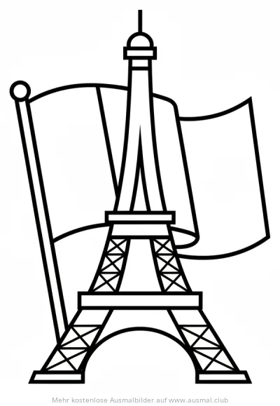 Eiffelturm Ausmalbild mit Flagge