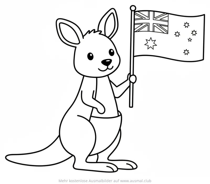 Känguru hält australische Flagge Ausmalbild