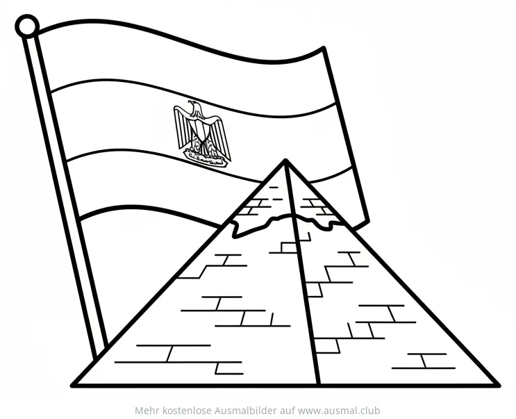 Ägyptische Flagge und Pyramide Ausmalbild
