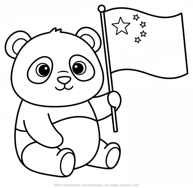 Panda mit China Flagge Ausmalbild