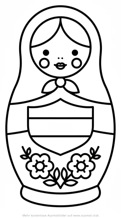 Matroschka Ausmalbild mit Blumenmuster
