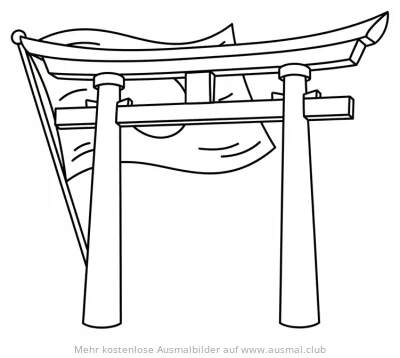 Torii Tor mit japanischer Flagge Ausmalbild