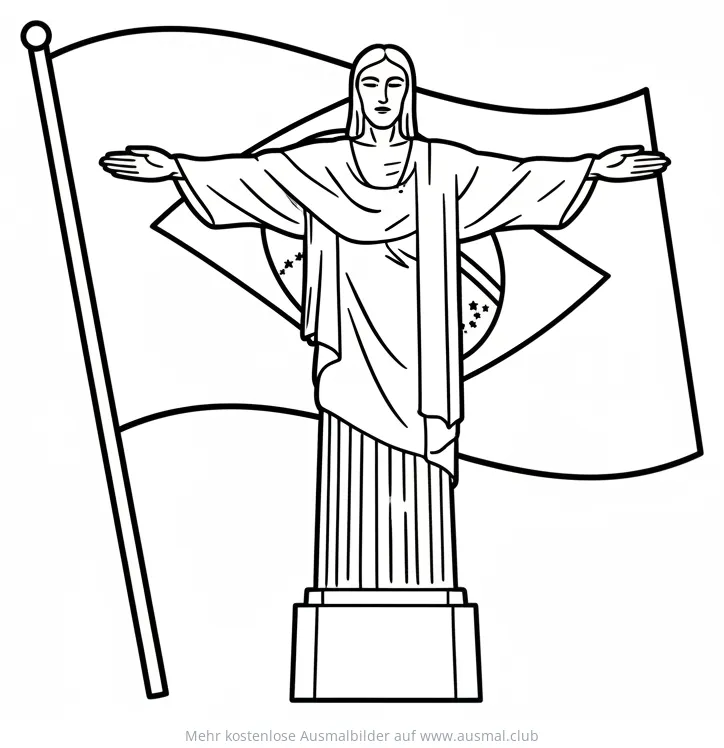 Christusstatue Rio de Janeiro Ausmalbild mit Brasilianischer Flagge