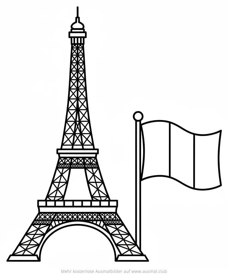 Eiffelturm mit französischer Flagge Ausmalbild