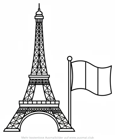 Eiffelturm mit französischer Flagge Ausmalbild