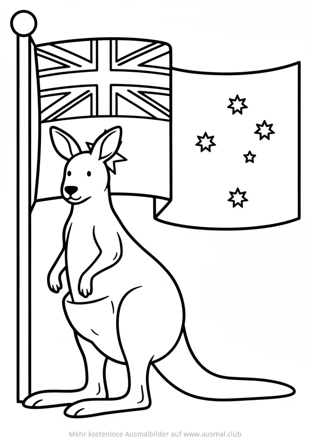 Känguru mit australischer Flagge Ausmalbild
