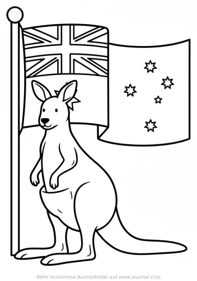 Känguru mit australischer Flagge Ausmalbild