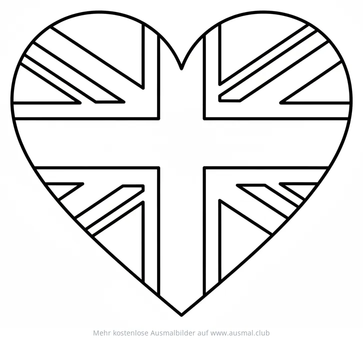 Großbritannien Flagge in Herzform Ausmalbild