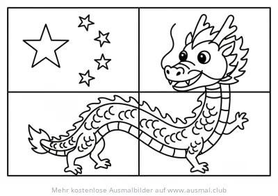 China Flagge mit Drache Ausmalbild