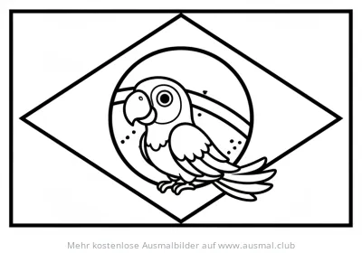 Papagei vor brasilianischer Flagge Ausmalbild