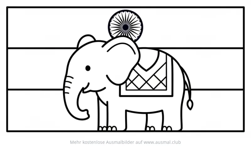 Indien Flagge Ausmalbild mit Elefant