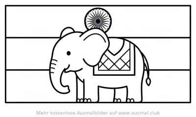 Indien Flagge Ausmalbild mit Elefant