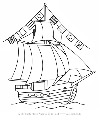 Segelschiff mit Flaggen Girlande Ausmalbild