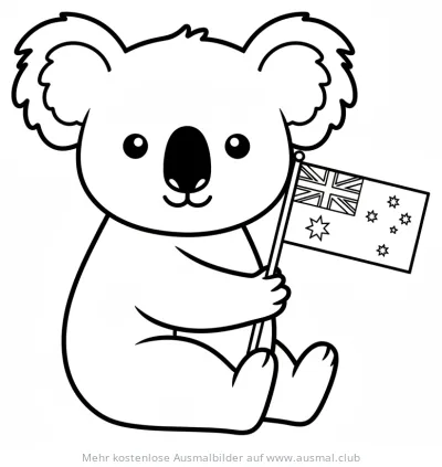 Koala mit australischer Flagge Ausmalbild