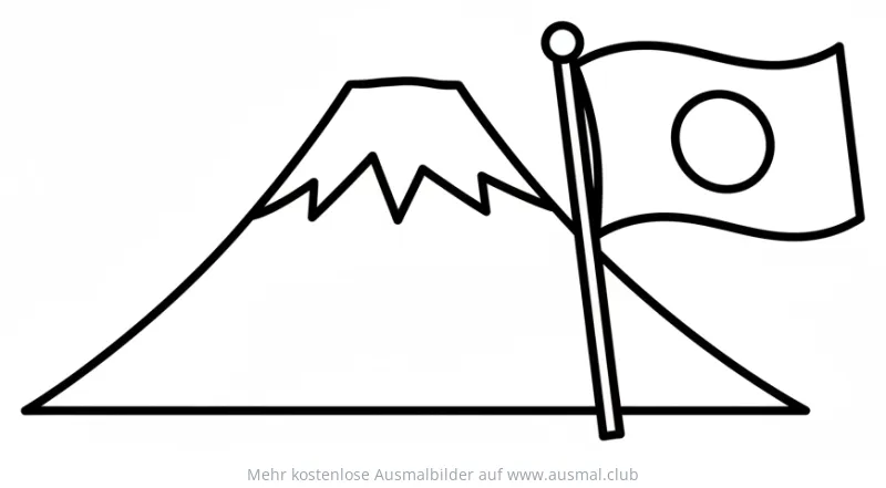 Japanische Flagge mit Fuji Berg Ausmalbild