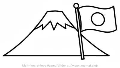 Japanische Flagge mit Fuji Berg Ausmalbild