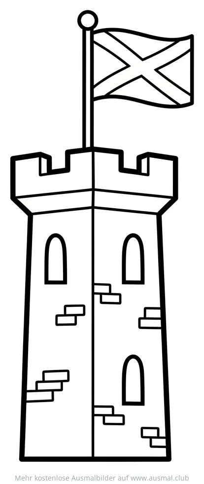 Schottland Burg mit Flagge Ausmalbild