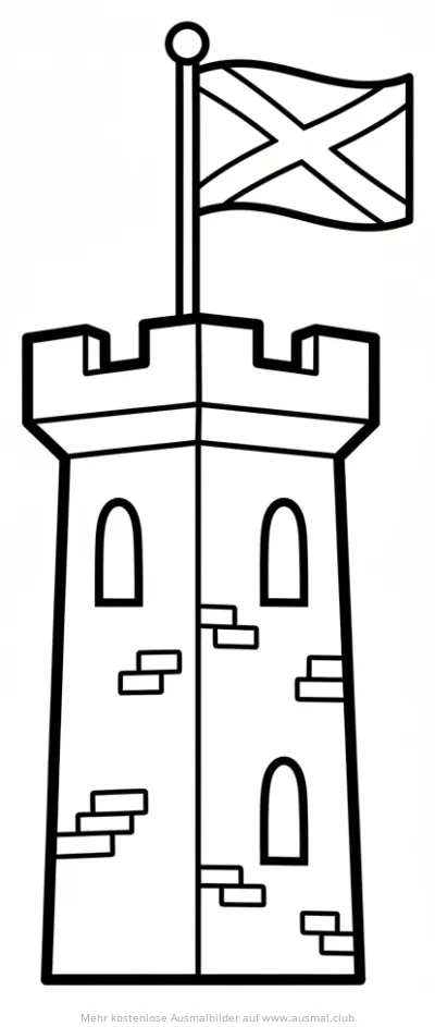 Schottland Burg mit Flagge Ausmalbild