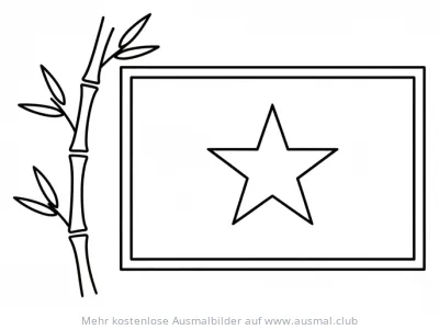 Vietnamesische Flagge mit Bambus Ausmalbild