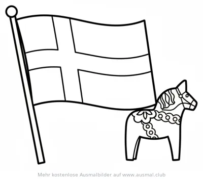 Schwedische Flagge mit Dala Pferd Ausmalbild