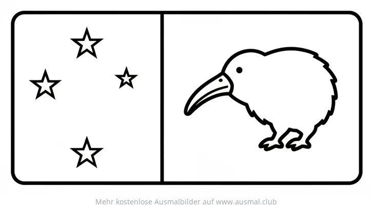 Neuseeland Flagge mit Kiwi Ausmalbild