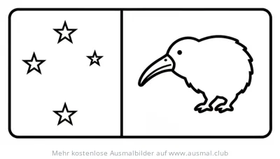 Neuseeland Flagge mit Kiwi Ausmalbild